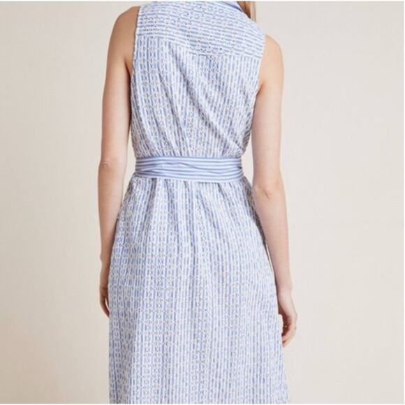 Anthropologie Kismet Shirt Dress Button Up Sleeveless Midi Eyelet Blue Stripe 2 - Picture 4 of 11